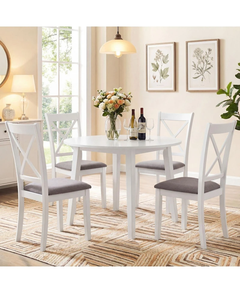 Sugift Set of 4 Rubber Wood Dining Chairs with Comfortable Backrest and Padded Seat