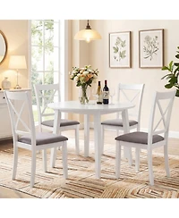 Sugift Set of 4 Rubber Wood Dining Chairs with Comfortable Backrest and Padded Seat
