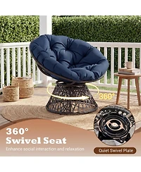 Sugift Swivel Papasan Chair Round Wicker Lounge Chair with Thick Cushion