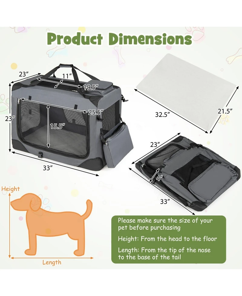Hongge Collapsible Soft-Sided Travel Dog Crate with Mesh Windows