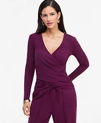I.n.c. International Concepts Women's Long-Sleeve V-Neck Side-Ruching Wrap Top, Macy's Exclusive