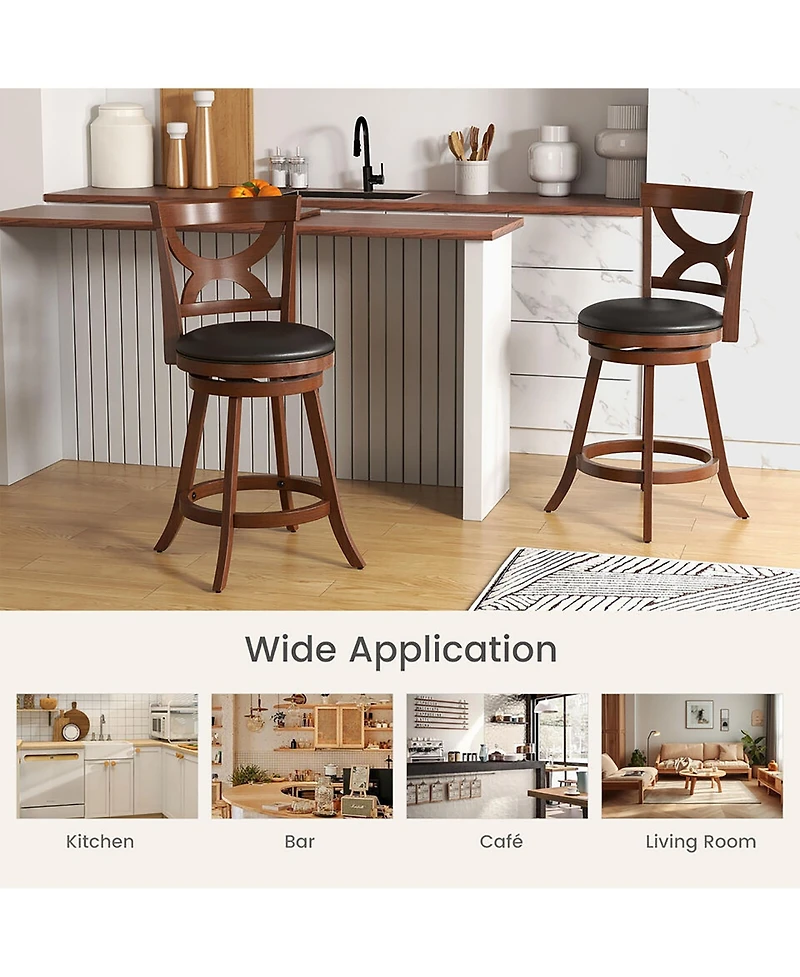 Gymax 2 Piece 24'' Bar Stools 360degree(s) Swivel Counter Height with Pvc Leather Cushioned Seat