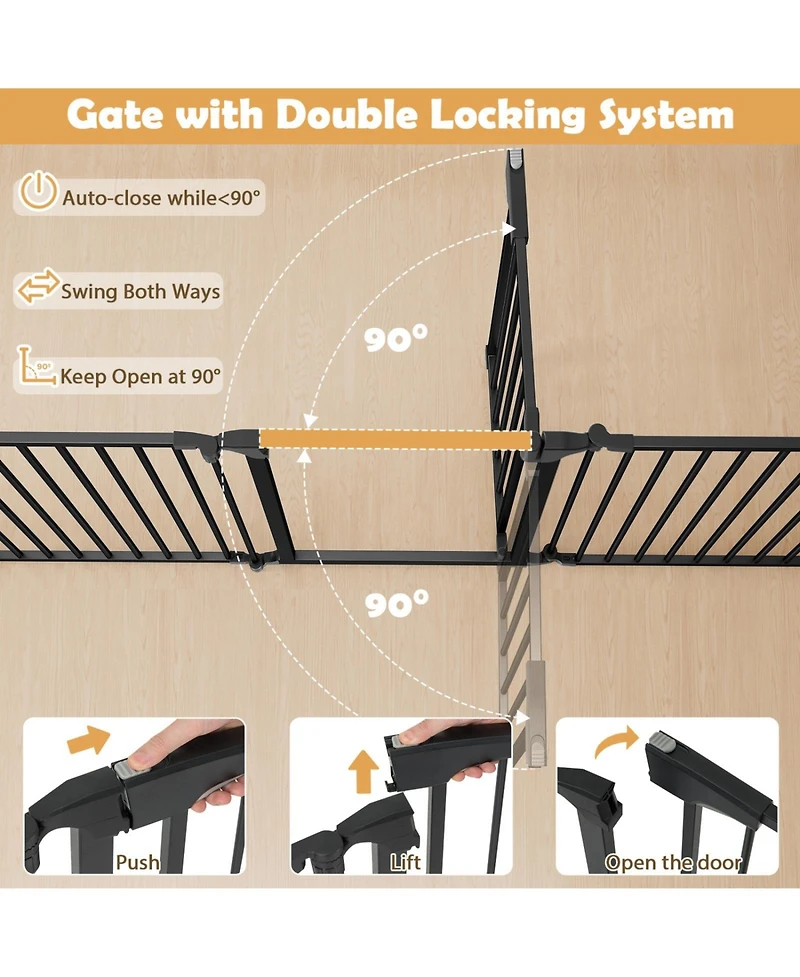 Sugift 8-Panel Extra Wide Baby Gate Adjustable Pet Safety Fence With Auto-Close Door