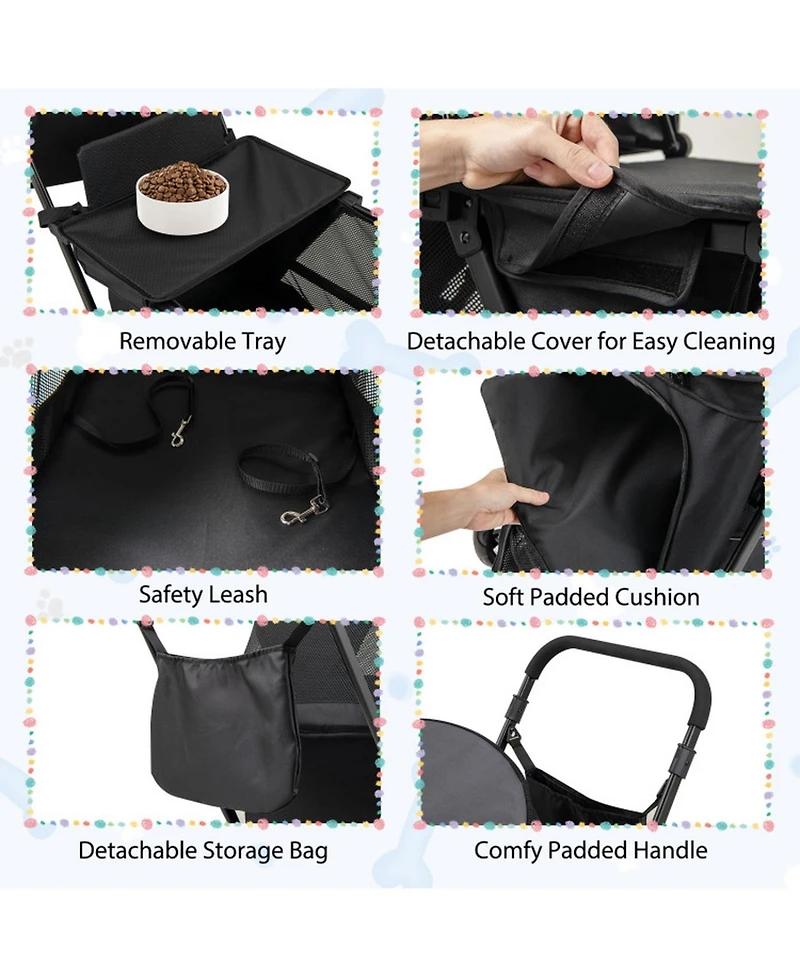 Sugift Pet Stroller for Medium Small Senior Dogs with Dual Entry and 8.5in Low Entry Ramp
