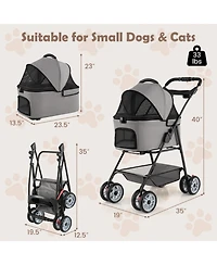 Hongge 35 in 3-in-1 Pet Stroller with Removable Travel Carrier