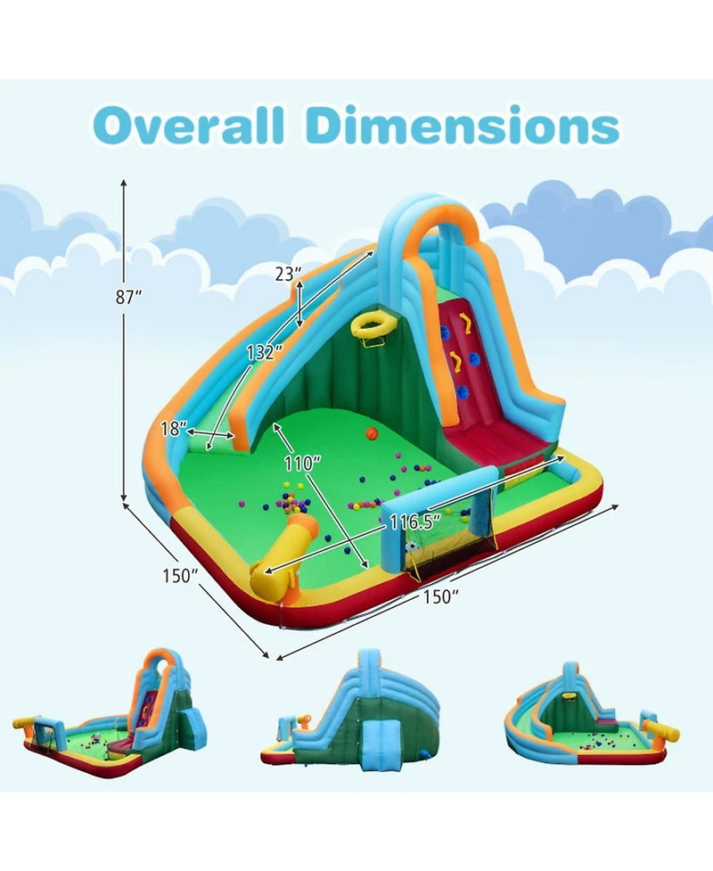 Hongge 6-in-1 Inflatable Water Slide Bounce House, 150" x 150", Ages 3-12