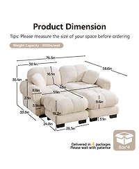 Boyel Living Chenille Cloud L-Shaped Loveseat Sofa Soft Padded Armrests Stylish Petal Design with Movable Ottoman