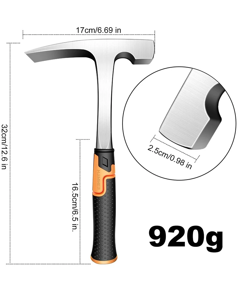 Xdovet Mason Brick Hammer Forged Steel Shock Reduction Handle