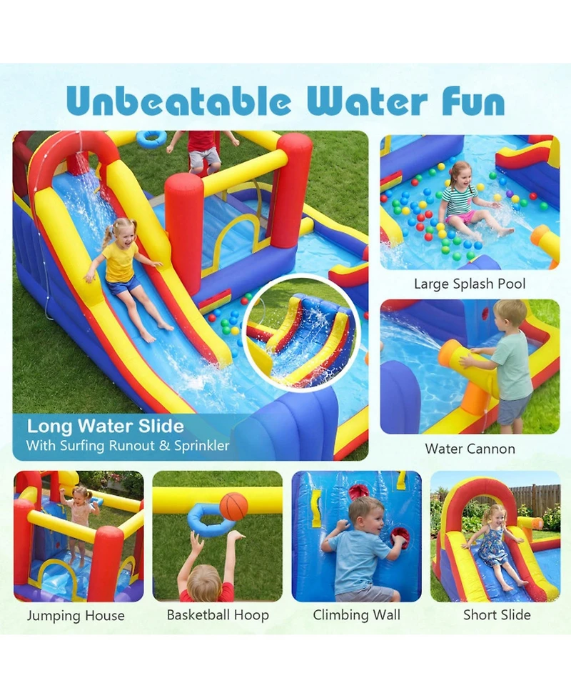Hongge 7-in-1 Outdoor Bounce House with Dual Slides & 680W Blower, Accommodates 2 Kids, Ages 3-12