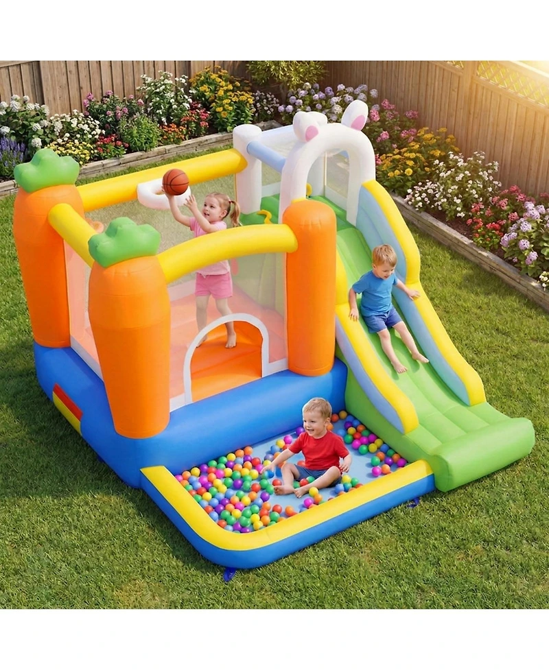 Hongge Inflatable Kids' Bounce House with Climbing Wall and Ball Pit, 420D Oxford Cloth, with Carrying Bag, Ages 3-12