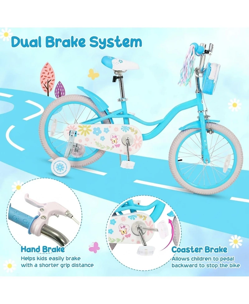 Hongge 18-Inch Girls Bike with Pre-Assembled Training Wheels, 132 lb Capacity, Ages 4–8
