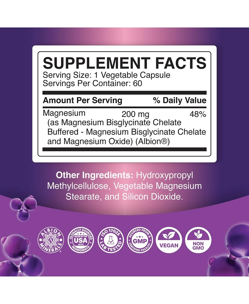 Phytoral Magnesium Glycinate Capsules, 200 Milligram, 60 Count