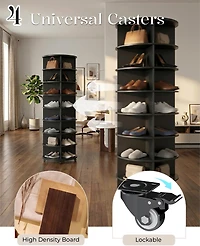 Aecojoy 8 Tier Rotating Shoe Rack with 2 Drawers and Casters Spinning Storage Tower Organizer