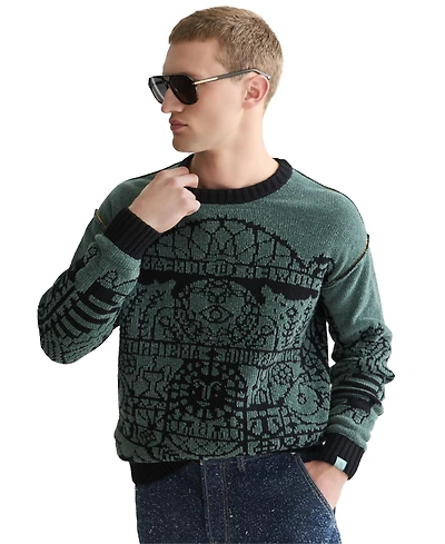 Scotch&Soda Men's Chenille Jacquard Wool-Blend Dropped Shoulder Crewneck Sweater