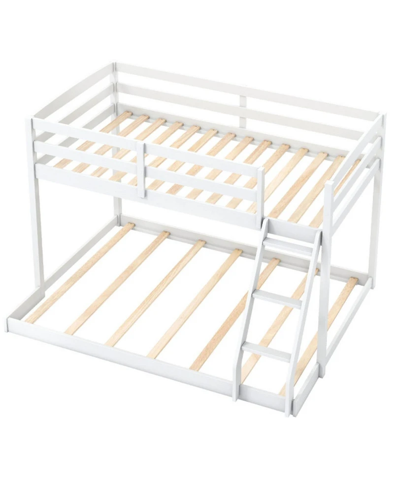 Sugift Twin Over Full Low Floor Wooden Bunk Bed Frame