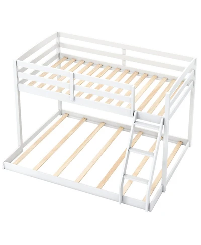 Sugift Twin Over Full Low Floor Wooden Bunk Bed Frame