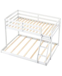 Sugift Twin Over Full Low Floor Wooden Bunk Bed Frame