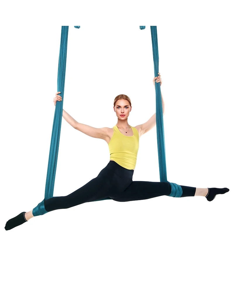 Sugift Aerial Yoga Hammock Swing Starter Kit 5.5 Yards 100gsm Nylon Fabric with Full Rigging Hardware