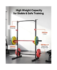 Sugift 1000LBS Multifunctional Power Cage Squat Rack with 4 Band Pegs Adjustable J-Hooks Safety Bars