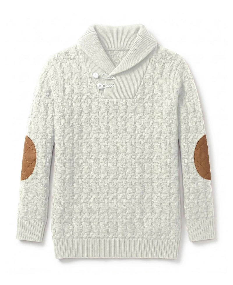 Hope & Henry Toddler Boys Organic Long Sleeve Intarsia Shawl Collar Sweater with Elbow Patches