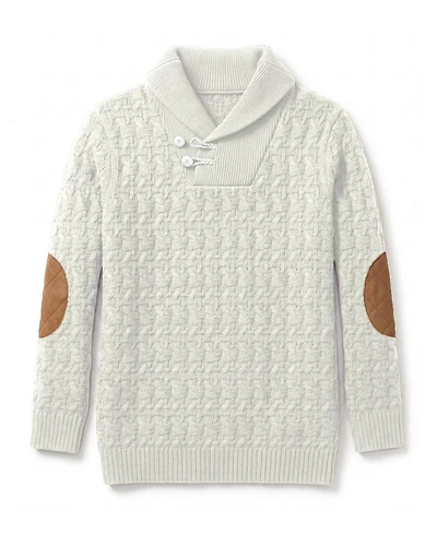 Hope & Henry Toddler Boys Organic Long Sleeve Intarsia Shawl Collar Sweater with Elbow Patches