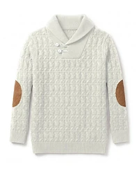 Hope & Henry Toddler Boys Organic Long Sleeve Intarsia Shawl Collar Sweater with Elbow Patches