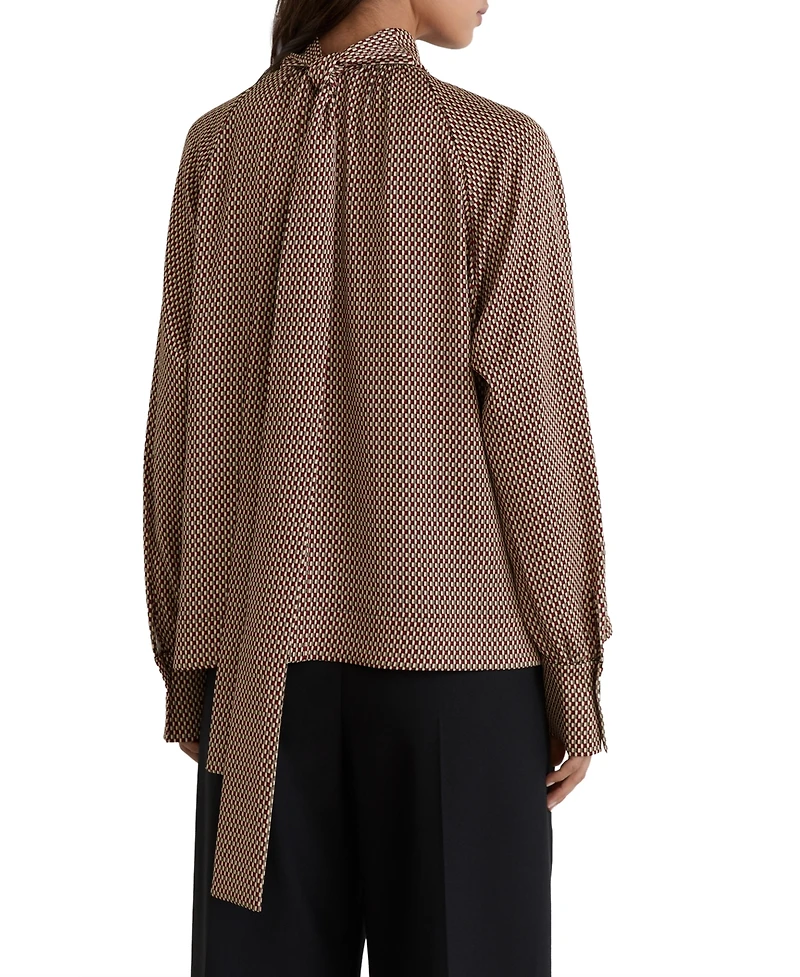 Reiss Women's Geometric-Print Tie-Neck Blouse