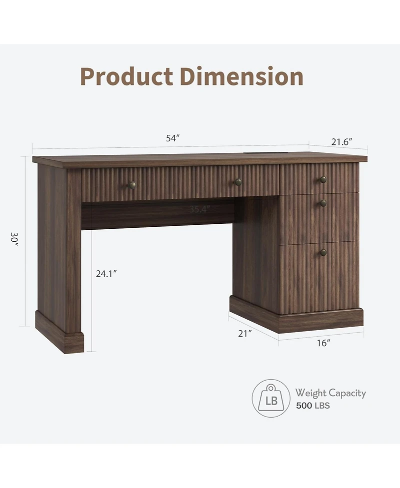 gaomon 54" Fluted Executive Desk with Charging Station