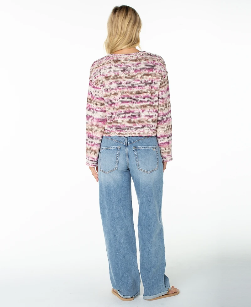 Roxy Women's Swell Season Striped Cropped Long-Sleeve Cotton-Blend Sweater