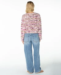 Roxy Women's Swell Season Striped Cropped Long-Sleeve Cotton-Blend Sweater