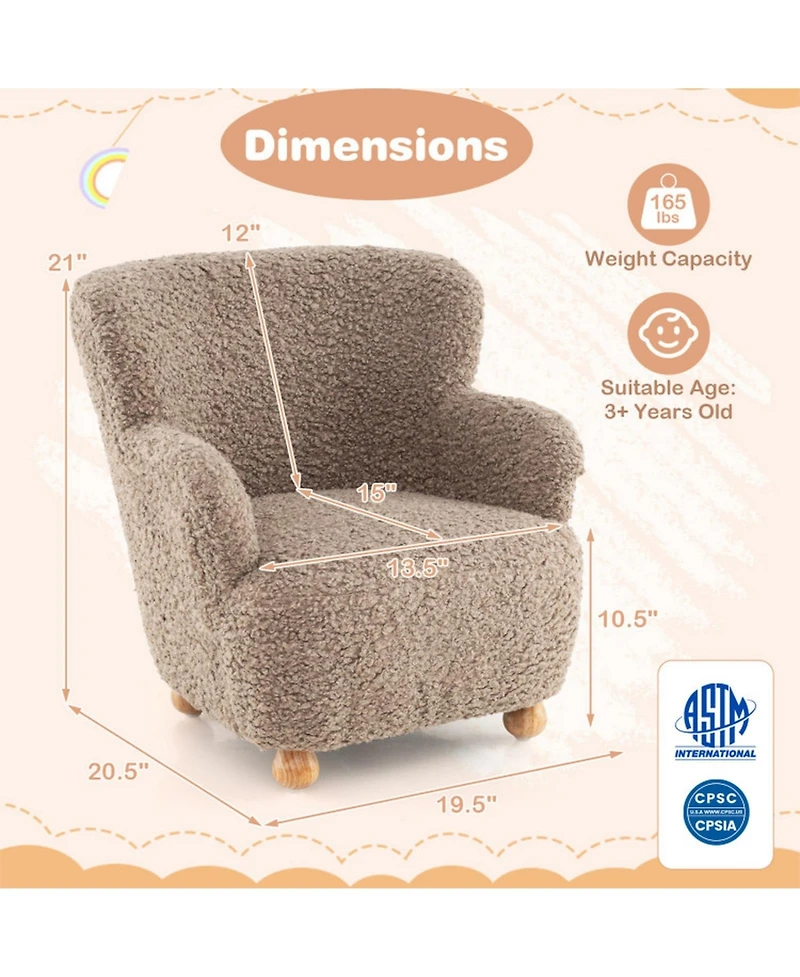 Sugift Kids Sherpa Upholstered Armchair with Spring-Loaded Cushion and Rubber Wood Legs