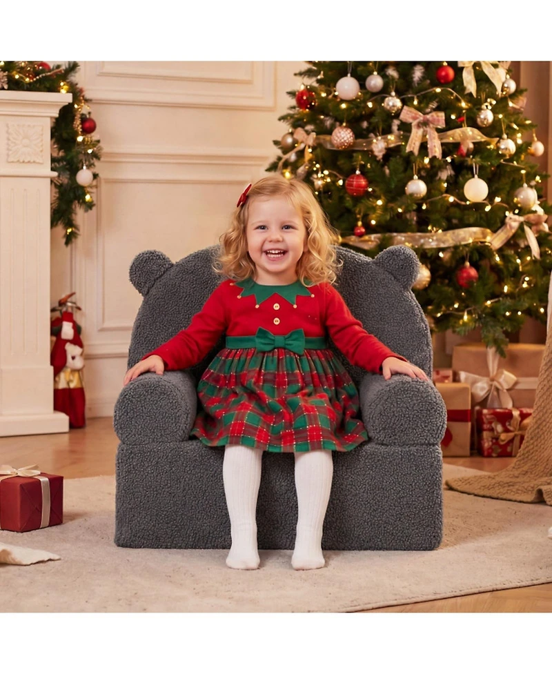 Sugift Kids Bear-Shaped Foam Couch with Soft Teddy Fleece Cover and Carry Handle