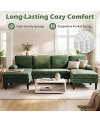 Sugift U-Shaped Sectional Sofa Couch with Double Chaise and 4 Lumbar Pillows for Living Room