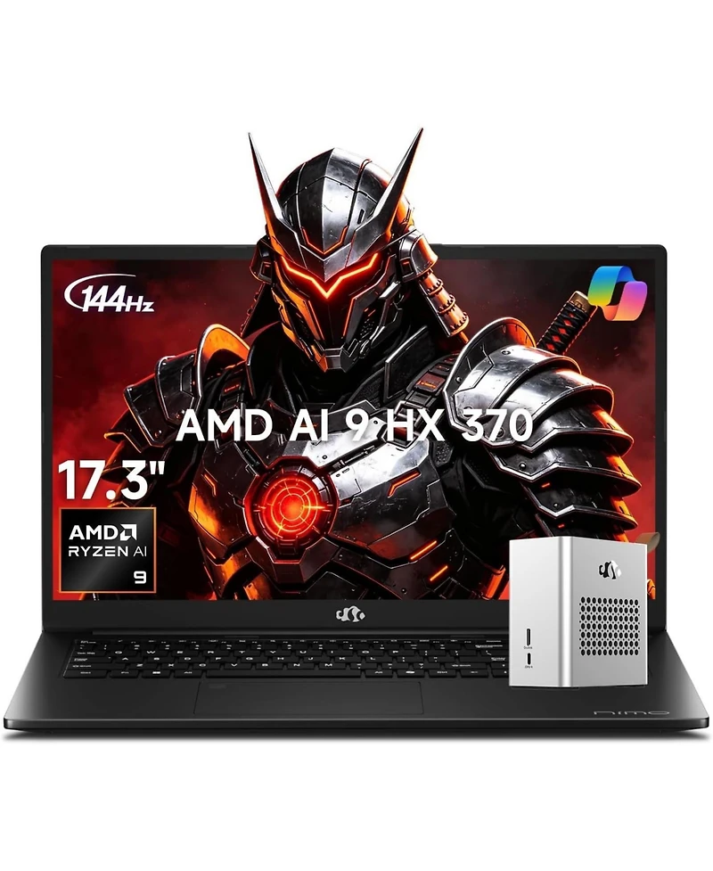 Nimo 17.3 Ai Laptop,Amd Ryzen 9 HX370 32GB Ram 2TB Ssd Radeon 890M,with eGPU of Amd Rx 7600M Xt 8GBGDDR6 for Video Editing,Ai TasksandRemote Streaming
