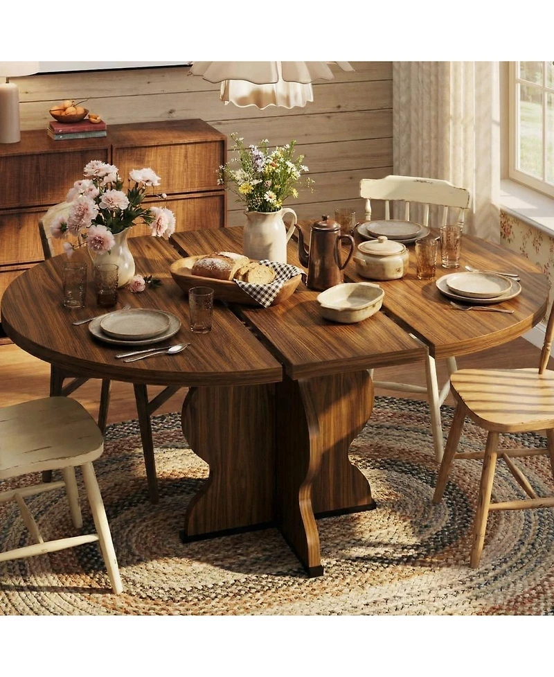 homfan 47"-63" Extendable Oval Farmhouse Dining Table with Metal Frame,Seating 4 to 8