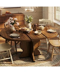 homfan 47"-63" Extendable Oval Farmhouse Dining Table with Metal Frame,Seating 4 to 8