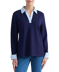 Jones New York Plus Size Twofer Top Serenity Knit Collared V-Neck Long-Sleeve Top