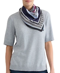 Jones New York Plus Crewneck Top with Woven Scarf and Ribbed Trim