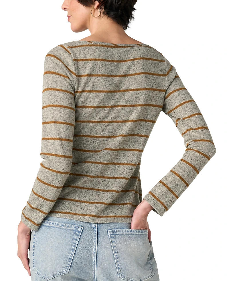 Liverpool Los Angeles Petite Boat Neck Long-Sleeve Stripe Blouse