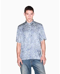 A|X Armani Exchange Men's Short Sleeve All-Over Logo Woven Button-Down Shirt