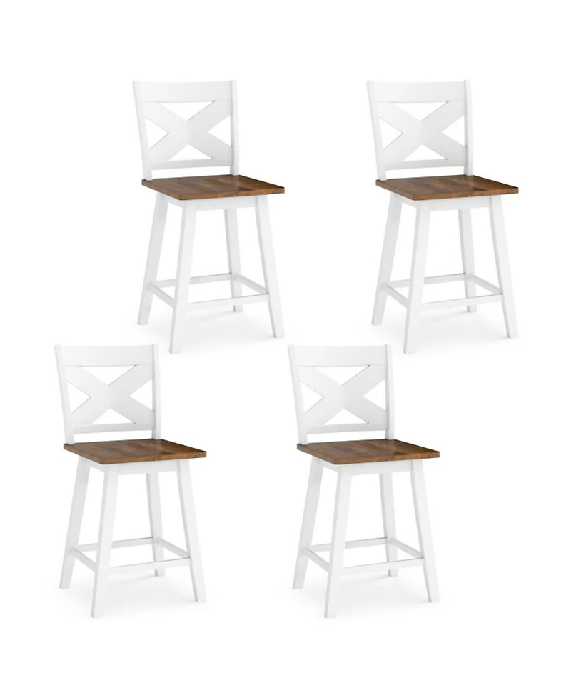 Sugift 24-Inch Rubberwood Swivel Bar Stools Set of 4 with Large Curved Seat