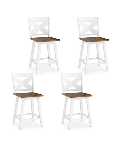 Sugift 24-Inch Rubberwood Swivel Bar Stools Set of 4 with Large Curved Seat