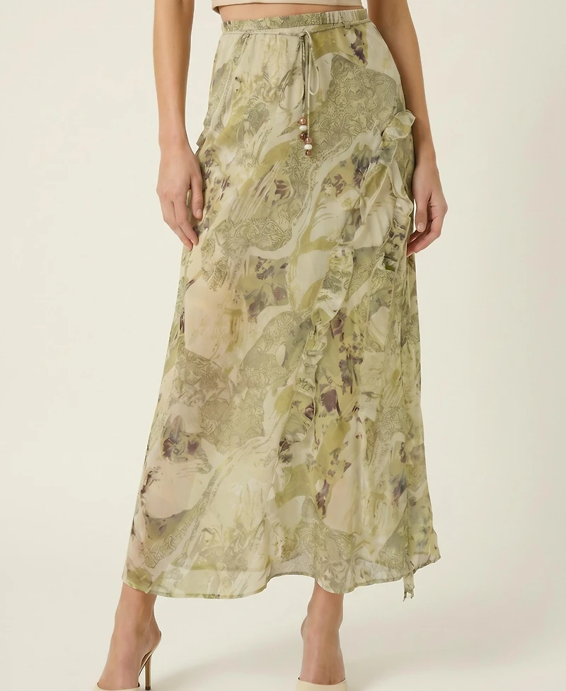 Modenaire Women's Tiered Ruffle Drawstring Midi Skirt