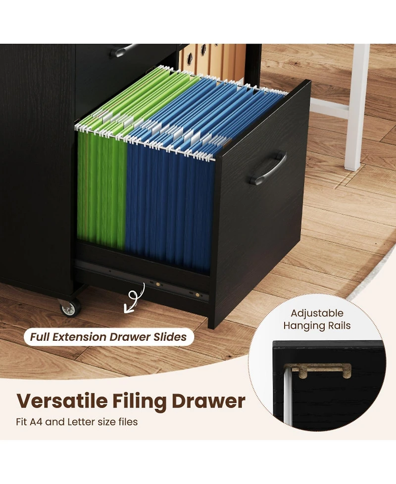 Sugift Mobile 3-Drawer Lateral File Cabinet and Rolling Printer Stand with Open Shelves
