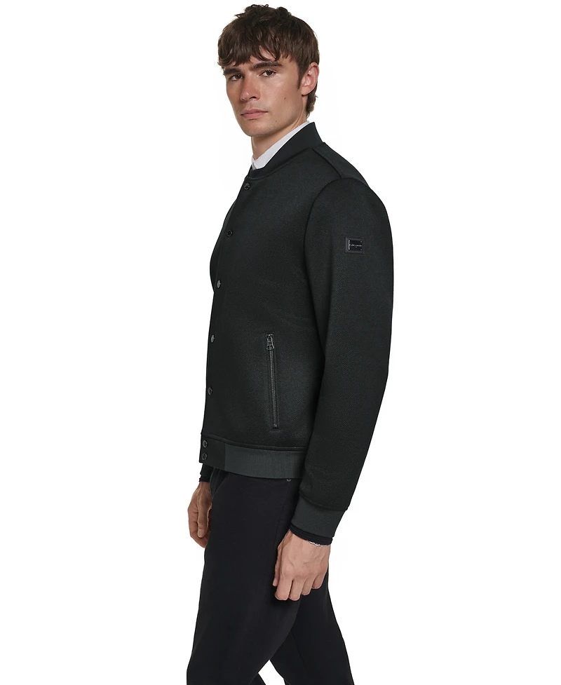 Karl Lagerfeld Men's Textured Varsity Zip Bomber Jacket