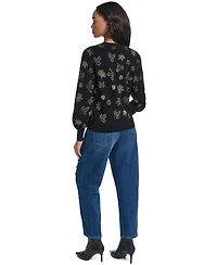Karl Lagerfeld Paris Petite Lurex Motif Crewneck Sweater