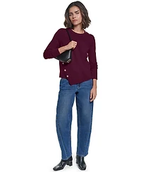 Karl Lagerfeld Paris Petite Crewneck Long-Sleeve Asymmetrical-Hem Sweater