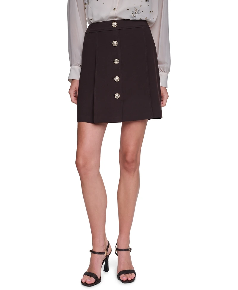 Karl Lagerfeld Paris Petite Button A-Line High-Waisted Mini Skirt