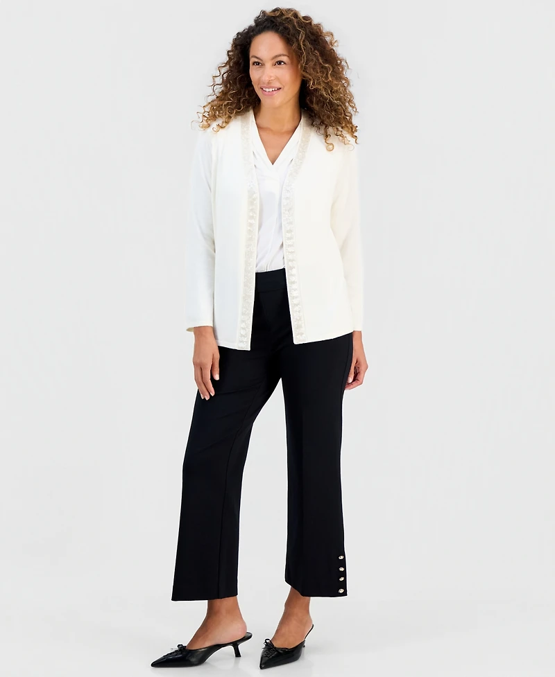 Jm Collection Petite Long-Sleeve Open-Front Embellished Cardigan, Macy's Exclusive