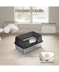 homfan Stainless Steel Litter Box, Extra Large, High Sides, Removable Tray, Non-Slip Mat, Scooper Included, Ideal for Large Cats and Maine Coons